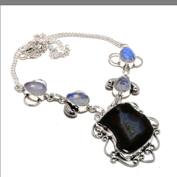New Solar Agate & Opalite 925 Silver Necklace. - Picture 2 of 12